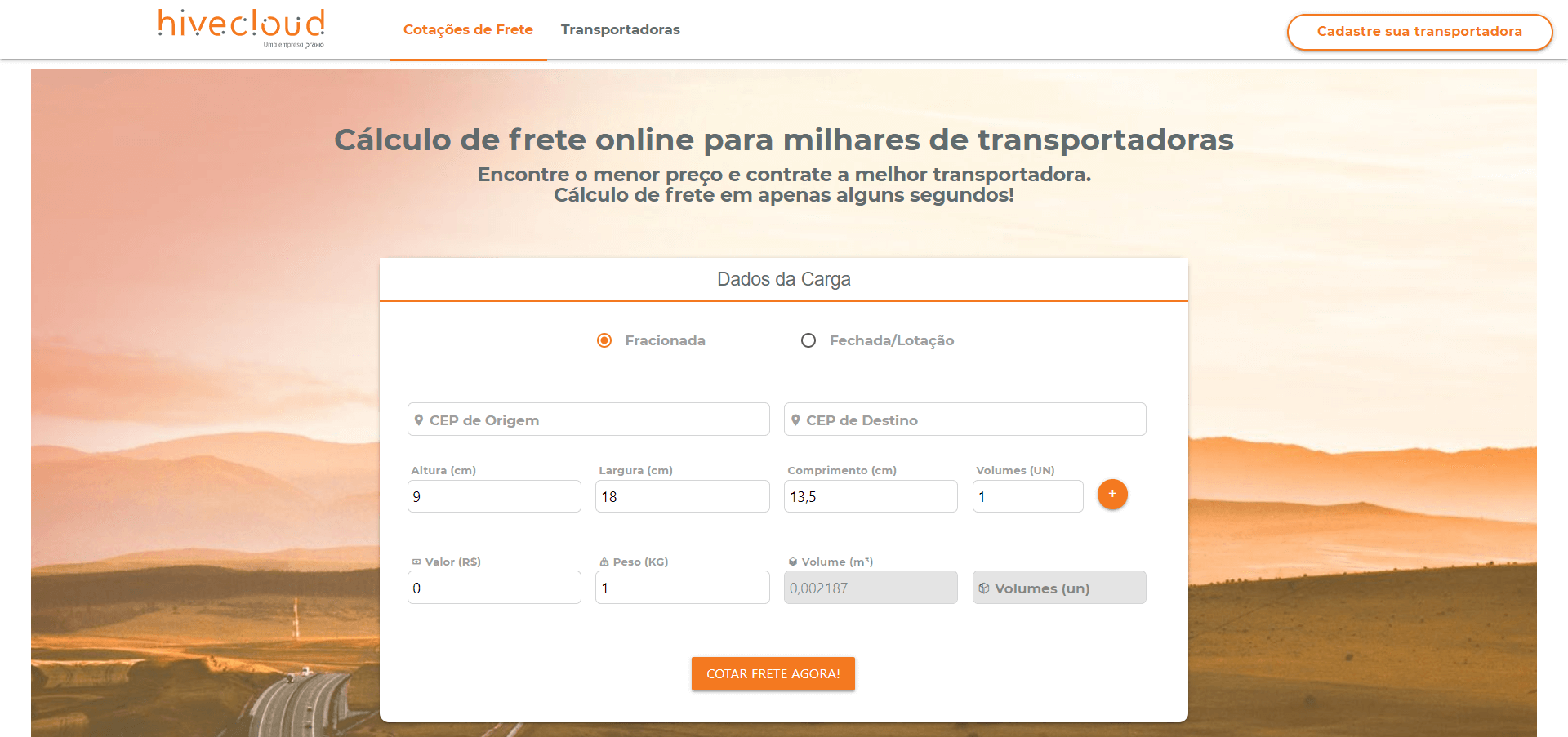 Portal Fretelink para contratação de transportadora